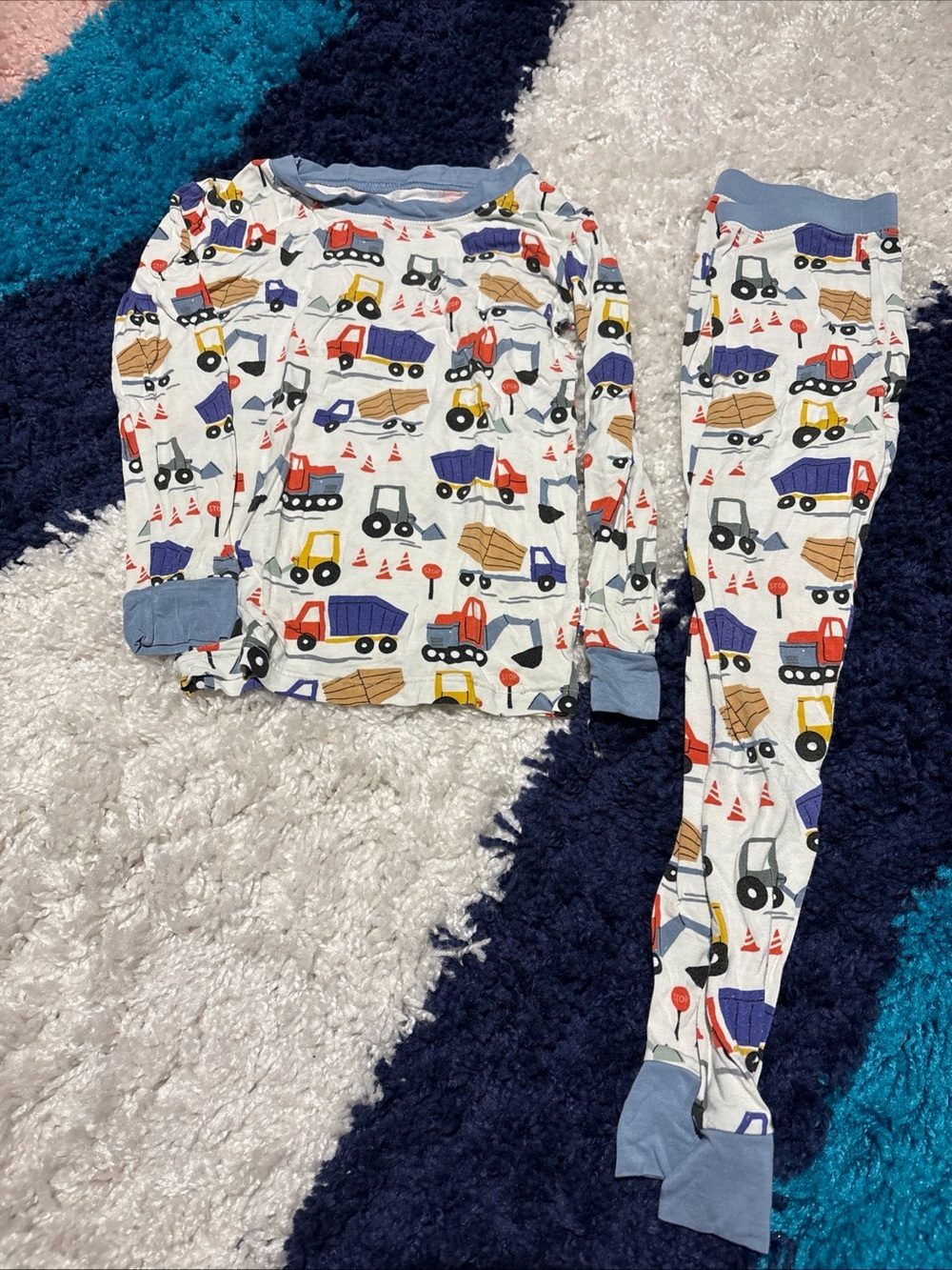 Kids Construction Truck Pajama Set - Blue Trim